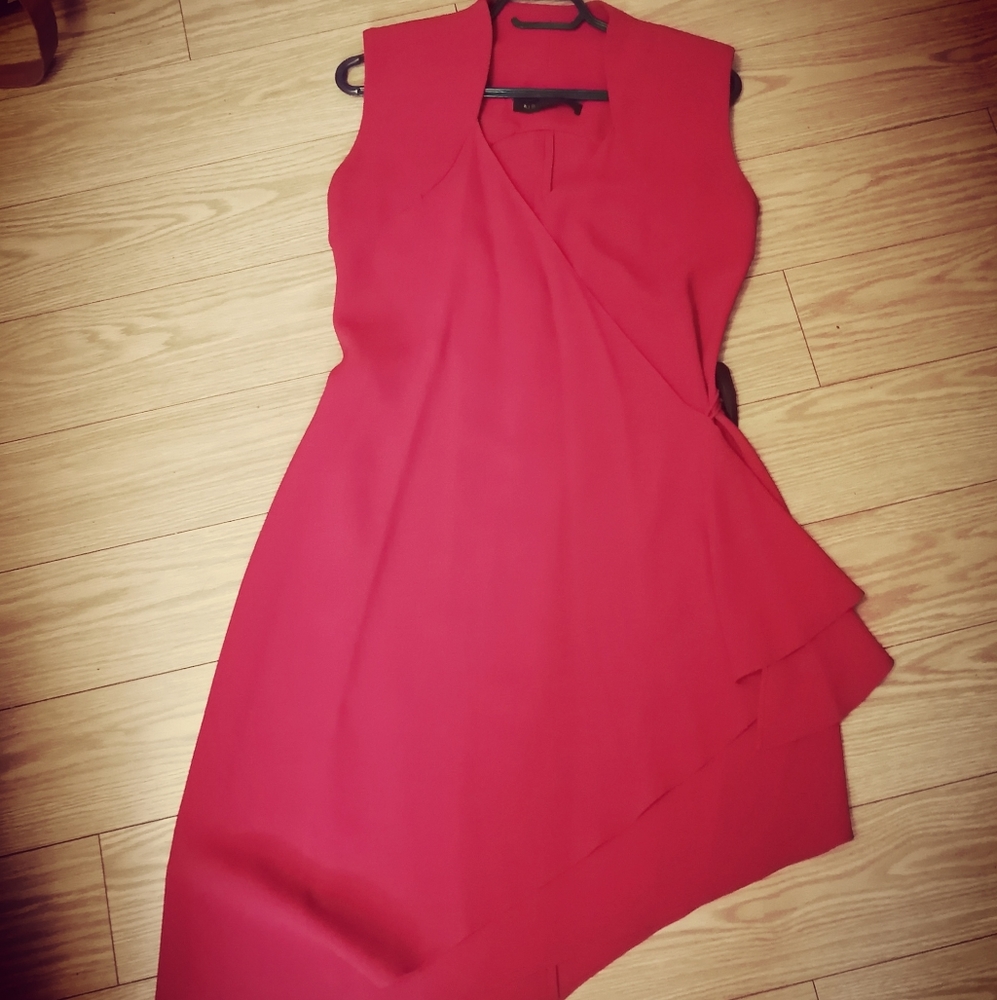 Red asymmetrical wrap dress